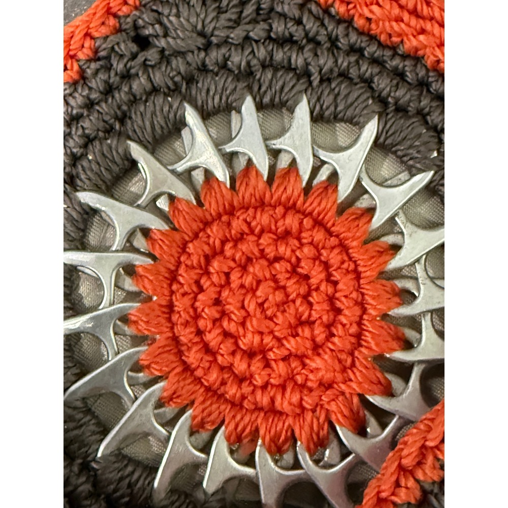 Handmade Crochet Soda Pop Tab Bag‎ Orange Gray Boho Granny Square Lined Tote - Picture 3 of 7